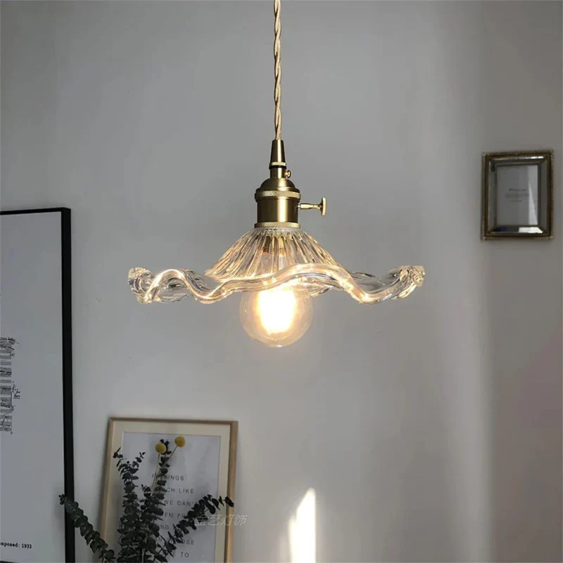 Hanglamp Glas E27 23cm Groen Messing Bloemvorm Eettafel Slaapkamer Retro Verlichting Vintage Hanglamp | Sansoti