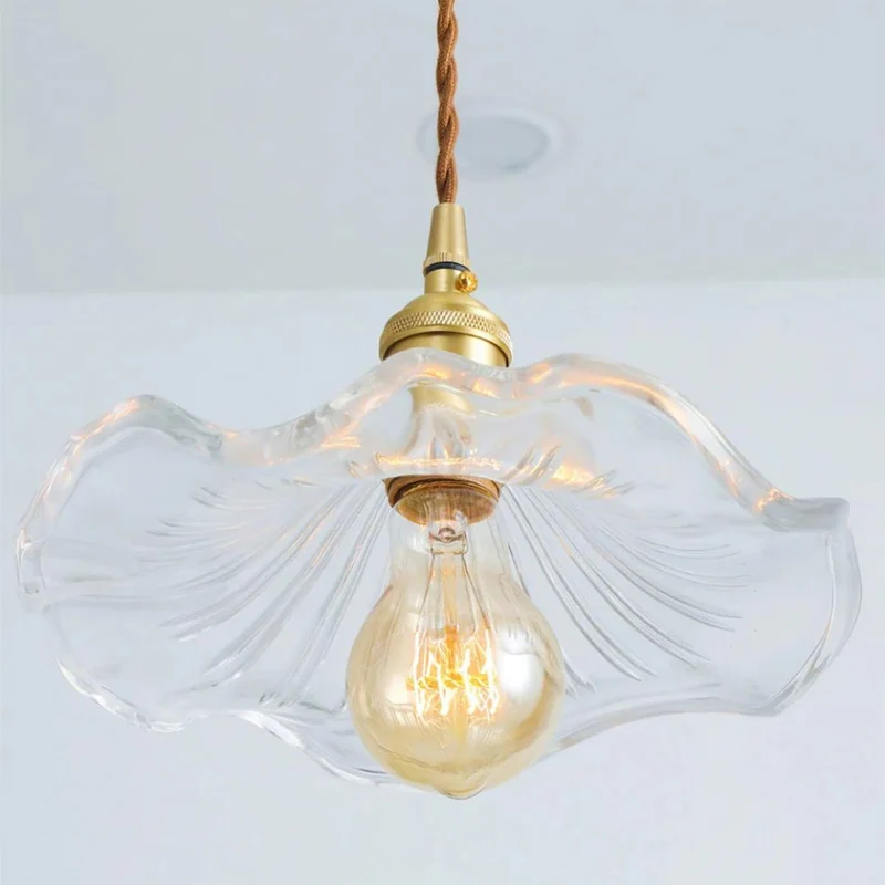 Hanglamp Glas E27 23cm Groen Messing Bloemvorm Eettafel Slaapkamer Retro Verlichting Vintage Hanglamp | Sansoti