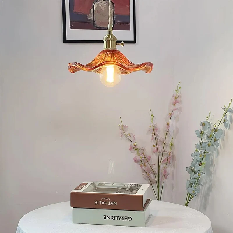 Hanglamp Glas E27 23cm Groen Messing Bloemvorm Eettafel Slaapkamer Retro Verlichting Vintage Hanglamp | Sansoti