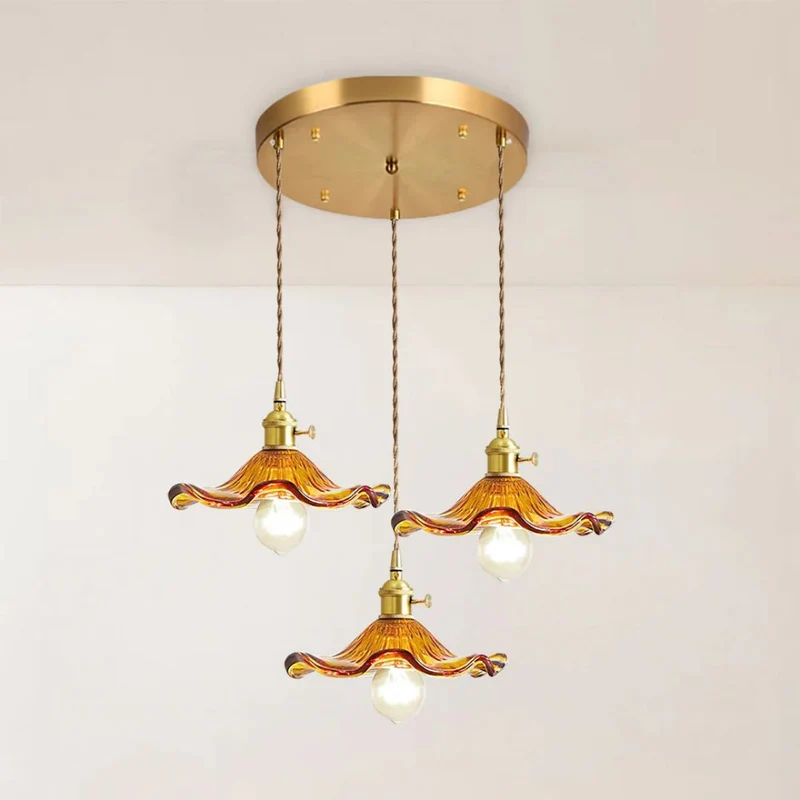 Hanglamp Glas E27 23cm Groen Messing Bloemvorm Eettafel Slaapkamer Retro Verlichting Vintage Hanglamp | Sansoti
