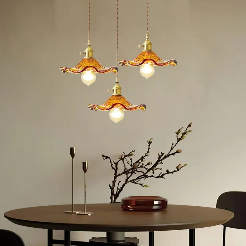 Hanglamp Glas E27 23cm Groen Messing Bloemvorm Eettafel Slaapkamer Retro Verlichting Vintage Hanglamp | Sansoti