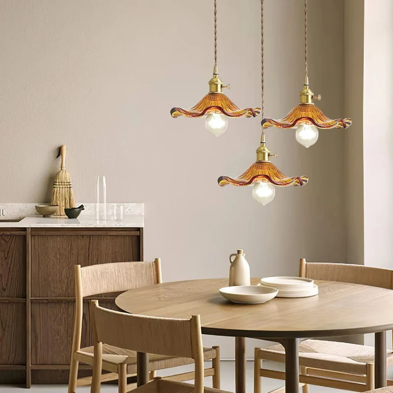 Hanglamp Glas E27 23cm Groen Messing Bloemvorm Eettafel Slaapkamer Retro Verlichting Vintage Hanglamp | Sansoti