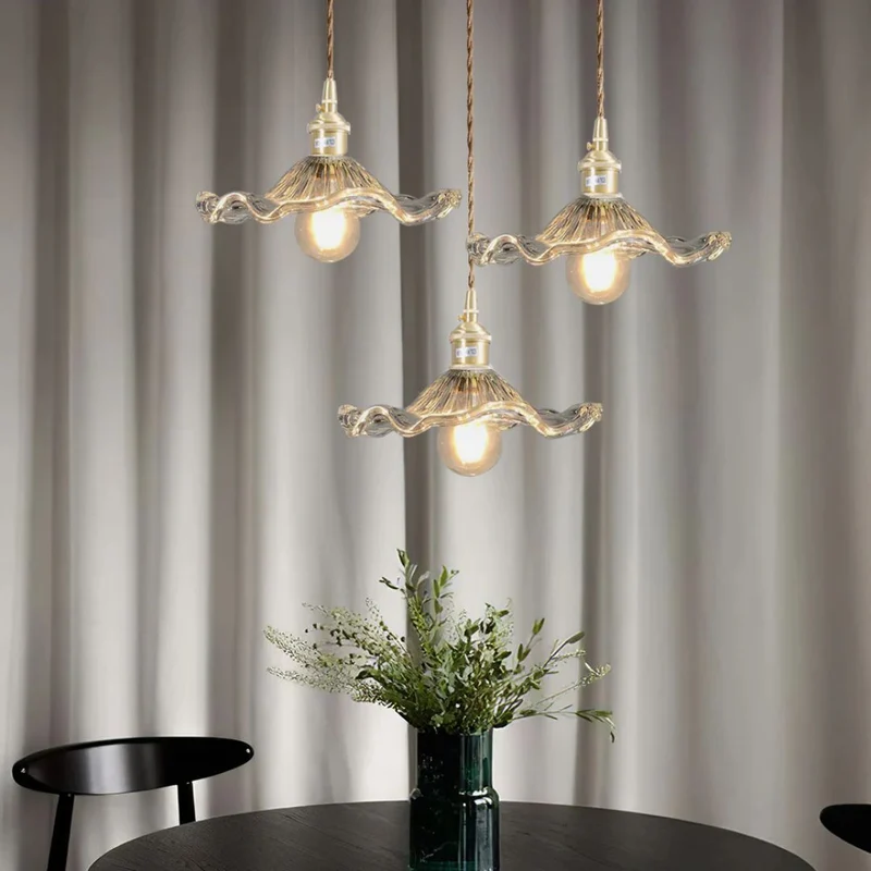 Hanglamp Glas E27 23cm Groen Messing Bloemvorm Eettafel Slaapkamer Retro Verlichting Vintage Hanglamp | Sansoti