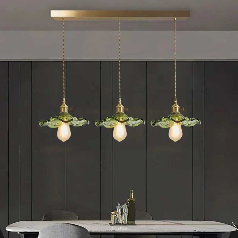 Hanglamp Glas E27 23cm Groen Messing Bloemvorm Eettafel Slaapkamer Retro Verlichting Vintage Hanglamp | Sansoti