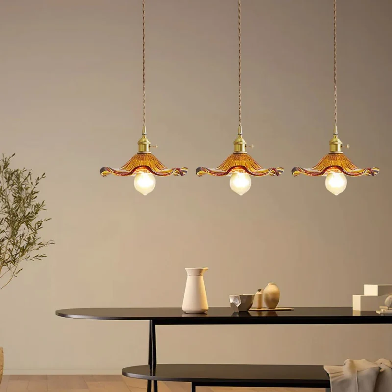 Hanglamp Glas E27 23cm Groen Messing Bloemvorm Eettafel Slaapkamer Retro Verlichting Vintage Hanglamp | Sansoti