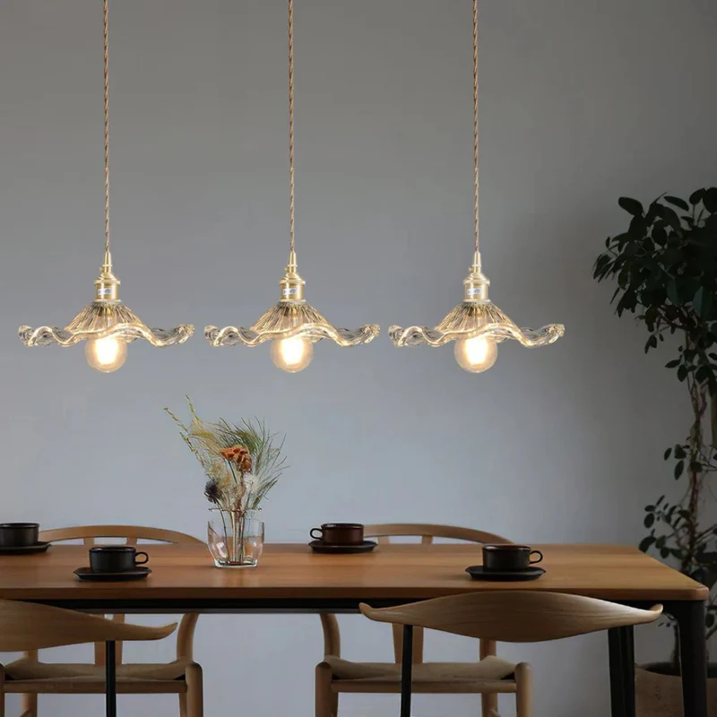 Hanglamp Glas E27 23cm Groen Messing Bloemvorm Eettafel Slaapkamer Retro Verlichting Vintage Hanglamp | Sansoti