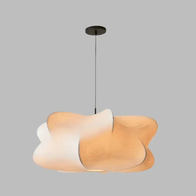 Hanglamp Wabi Sabi Zijde Metaal Beige E27 Eettafel Woonkamer Organisch Design Japandi Interieur Zachte Verlichting | Sansoti