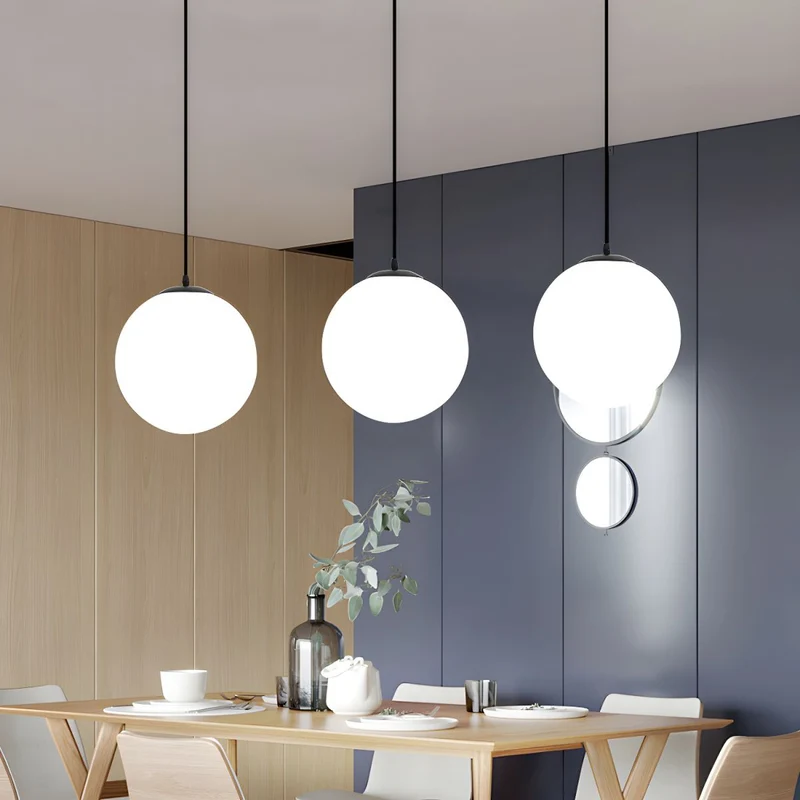 Hanglamp Glas Bol E27 Wit Eettafel Keuken Woonkamer Moderne Verlichting Ronde Hanglamp Minimalistisch Interieur | Sansoti