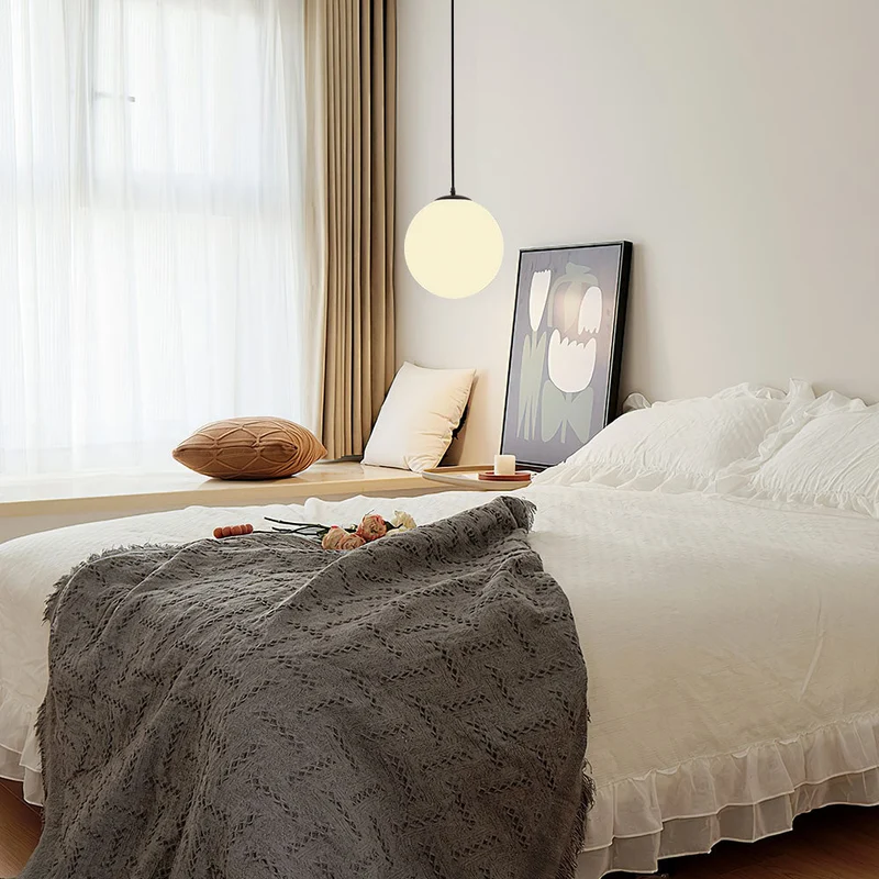 Hanglamp Glas Bol E27 Wit Eettafel Keuken Woonkamer Moderne Verlichting Ronde Hanglamp Minimalistisch Interieur | Sansoti
