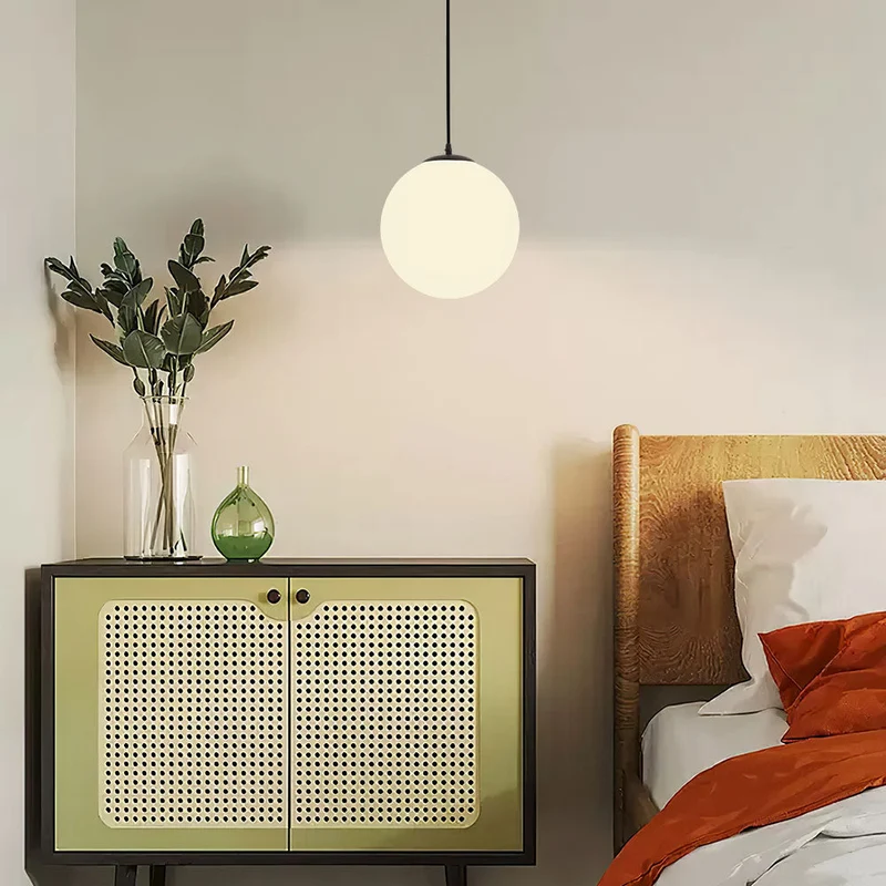 Hanglamp Glas Bol E27 Wit Eettafel Keuken Woonkamer Moderne Verlichting Ronde Hanglamp Minimalistisch Interieur | Sansoti