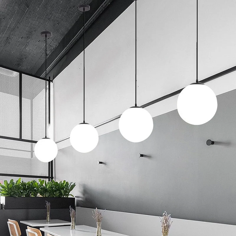 Hanglamp Glas Bol E27 Wit Eettafel Keuken Woonkamer Moderne Verlichting Ronde Hanglamp Minimalistisch Interieur | Sansoti