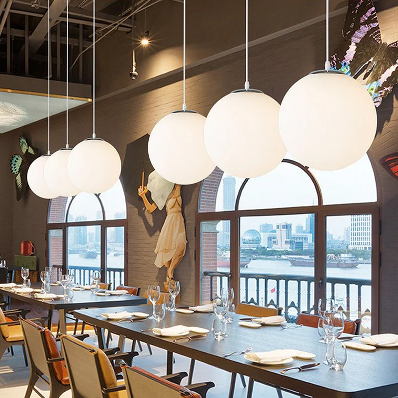 Hanglamp Glas Bol E27 Wit Eettafel Keuken Woonkamer Moderne Verlichting Ronde Hanglamp Minimalistisch Interieur | Sansoti
