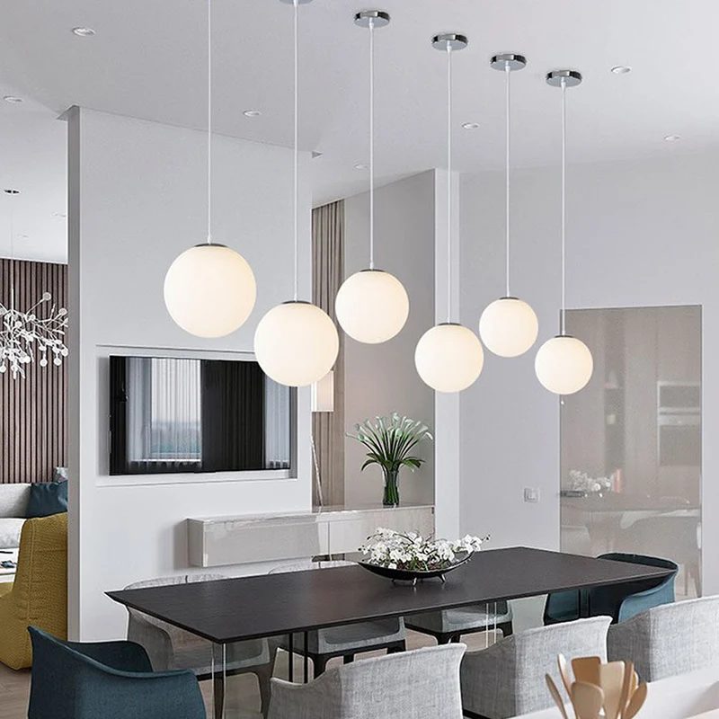 Hanglamp Glas Bol E27 Wit Eettafel Keuken Woonkamer Moderne Verlichting Ronde Hanglamp Minimalistisch Interieur | Sansoti