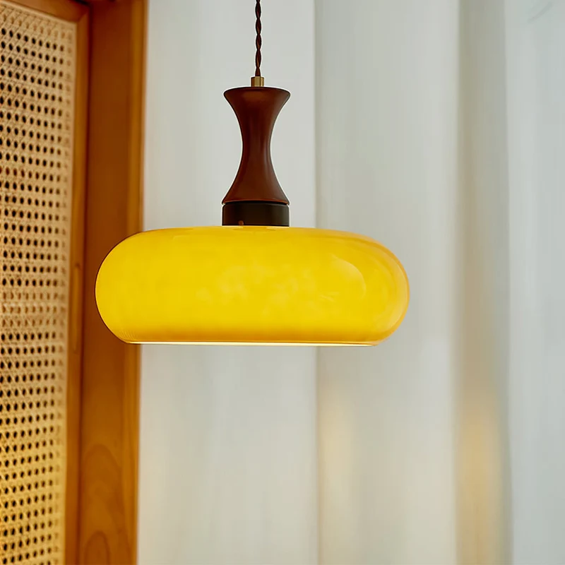 Hanglamp Glas Hout E27/E26 Woonkamer Eetkamer Slaapkamer Retro Vintage Verlichting | Sansoti