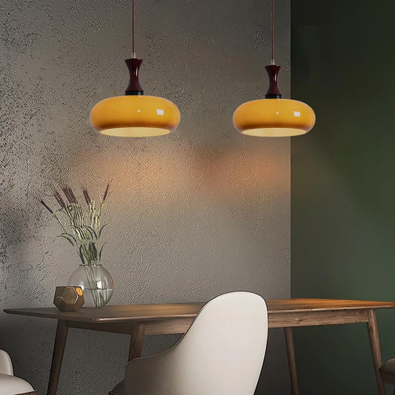 Hanglamp Glas Hout E27/E26 Woonkamer Eetkamer Slaapkamer Retro Vintage Verlichting | Sansoti