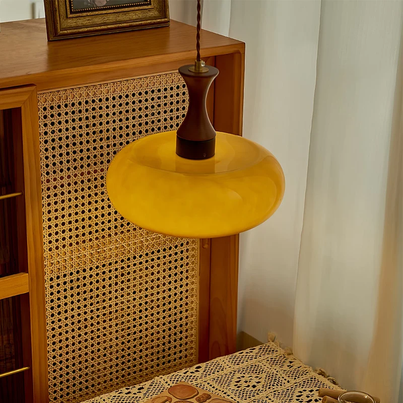 Hanglamp Glas Hout E27/E26 Woonkamer Eetkamer Slaapkamer Retro Vintage Verlichting | Sansoti