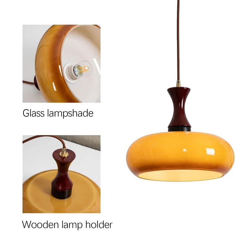 Hanglamp Glas Hout E27/E26 Woonkamer Eetkamer Slaapkamer Retro Vintage Verlichting | Sansoti