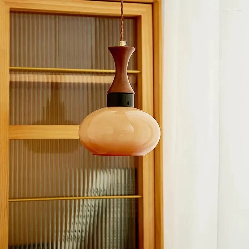 Hanglamp Glas Hout E27/E26 Woonkamer Eetkamer Slaapkamer Retro Vintage Verlichting | Sansoti