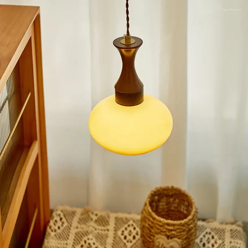 Hanglamp Glas Hout E27/E26 Woonkamer Eetkamer Slaapkamer Retro Vintage Verlichting | Sansoti
