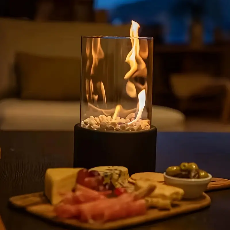 Draagbare Tafelhaard Ethanol Metaal Glas Zwart Terras Balkon Woonkamer Sfeerhaard Bio-ethanol Tafelvuur Binnen Buiten | Sansoti