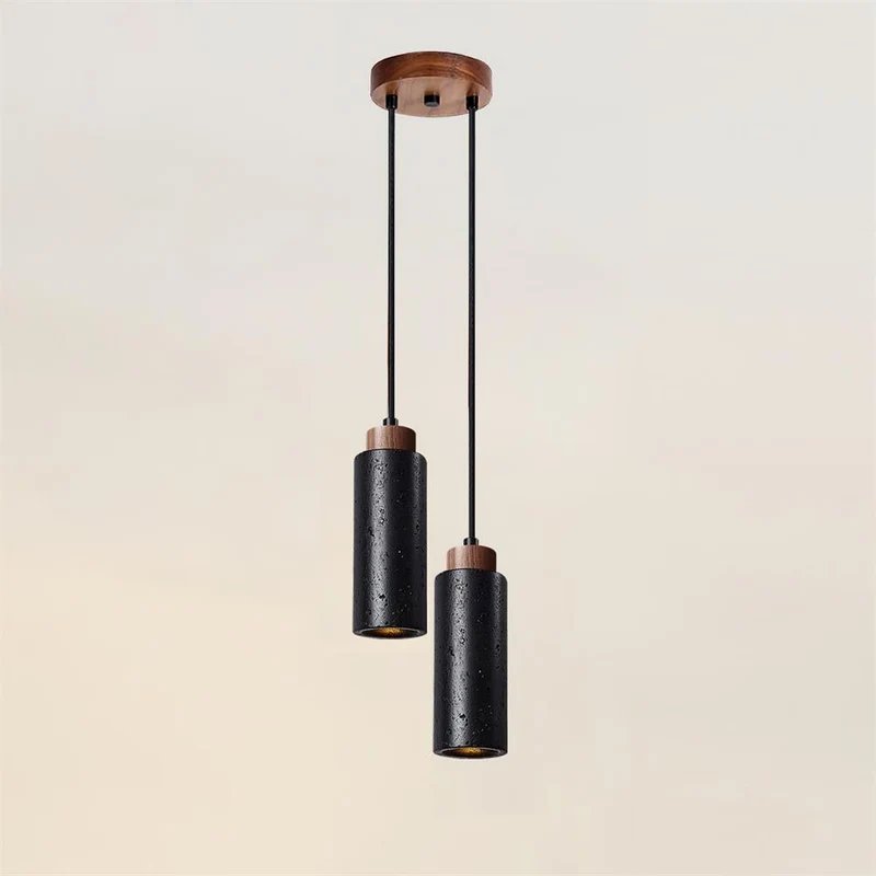 Hanglamp Travertijn Cilinder Hout LED Beige Eettafel Woonkamer Natuurlijke Steen Minimalistisch Design Verlichting Japandi Interieur | Sansoti