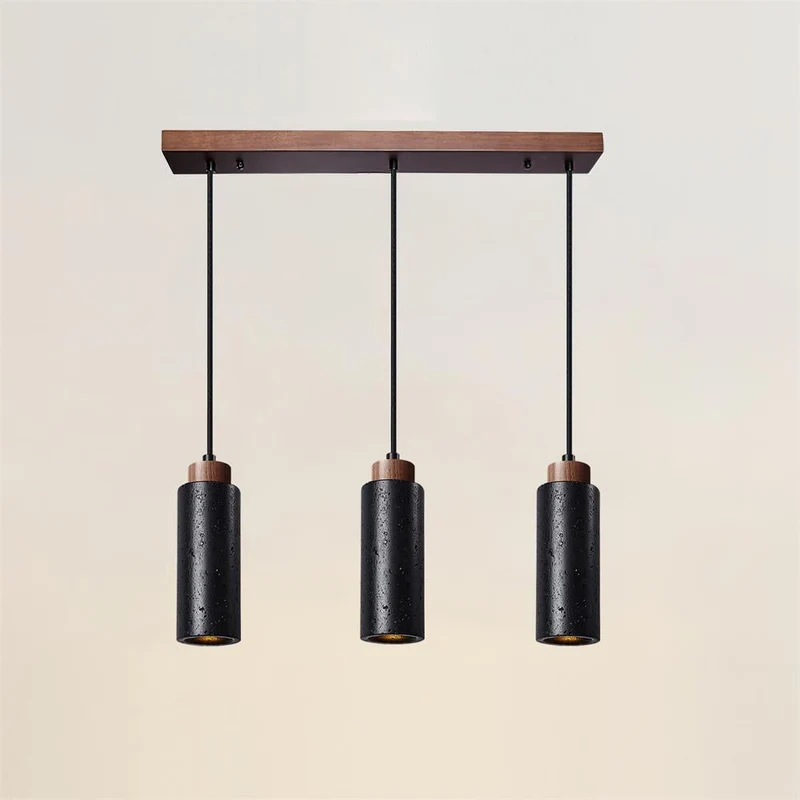 Hanglamp Travertijn Cilinder Hout LED Beige Eettafel Woonkamer Natuurlijke Steen Minimalistisch Design Verlichting Japandi Interieur | Sansoti
