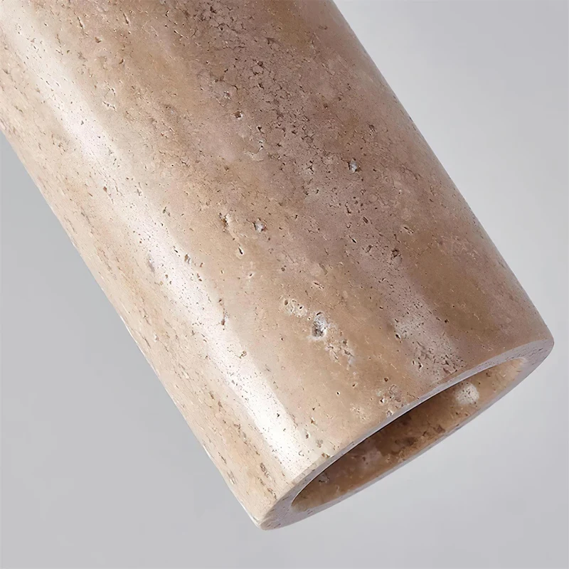 Hanglamp Travertijn Cilinder Hout LED Beige Eettafel Woonkamer Natuurlijke Steen Minimalistisch Design Verlichting Japandi Interieur | Sansoti