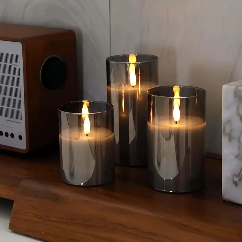 LED kaarsen met afstandsbediening glas zwart sfeer verlichting set timer modern interieur woonkamer slaapkamer decoratie realistisch vlam effect | Sansoti