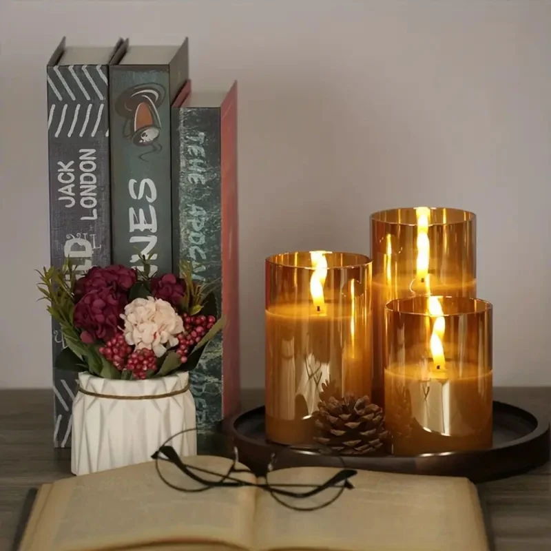 LED kaarsen met afstandsbediening glas zwart sfeer verlichting set timer modern interieur woonkamer slaapkamer decoratie realistisch vlam effect | Sansoti