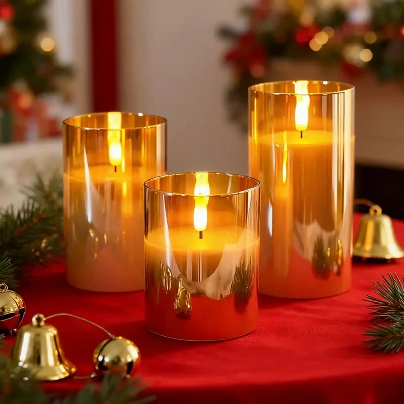 LED kaarsen met afstandsbediening glas zwart sfeer verlichting set timer modern interieur woonkamer slaapkamer decoratie realistisch vlam effect | Sansoti