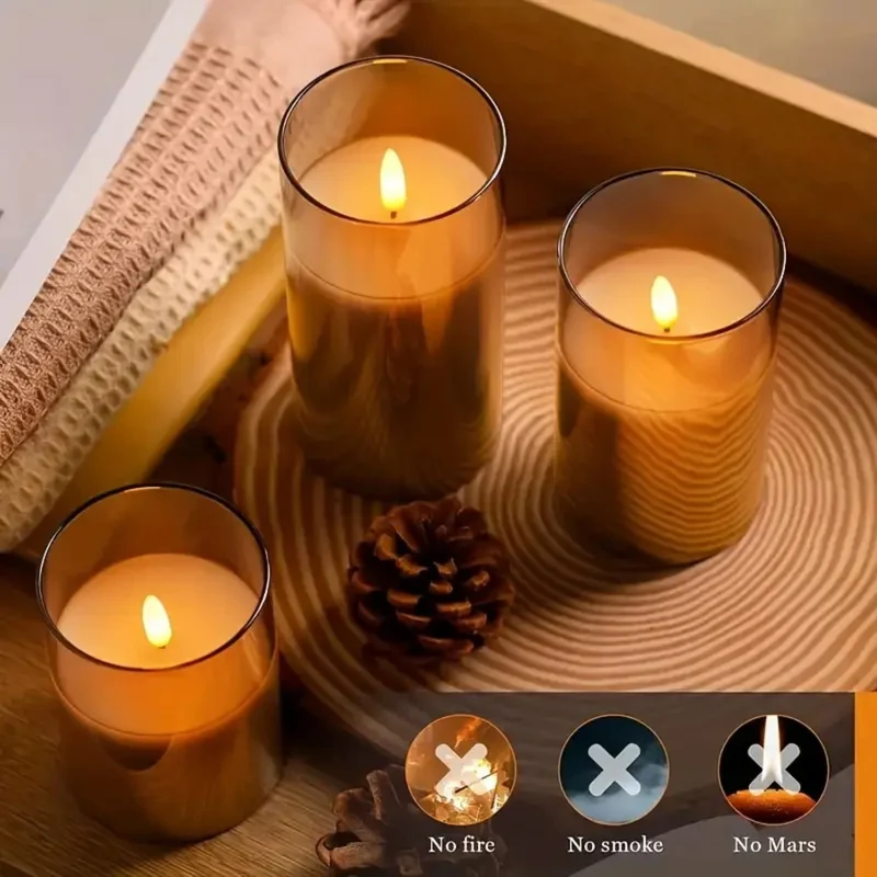 LED kaarsen met afstandsbediening glas zwart sfeer verlichting set timer modern interieur woonkamer slaapkamer decoratie realistisch vlam effect | Sansoti