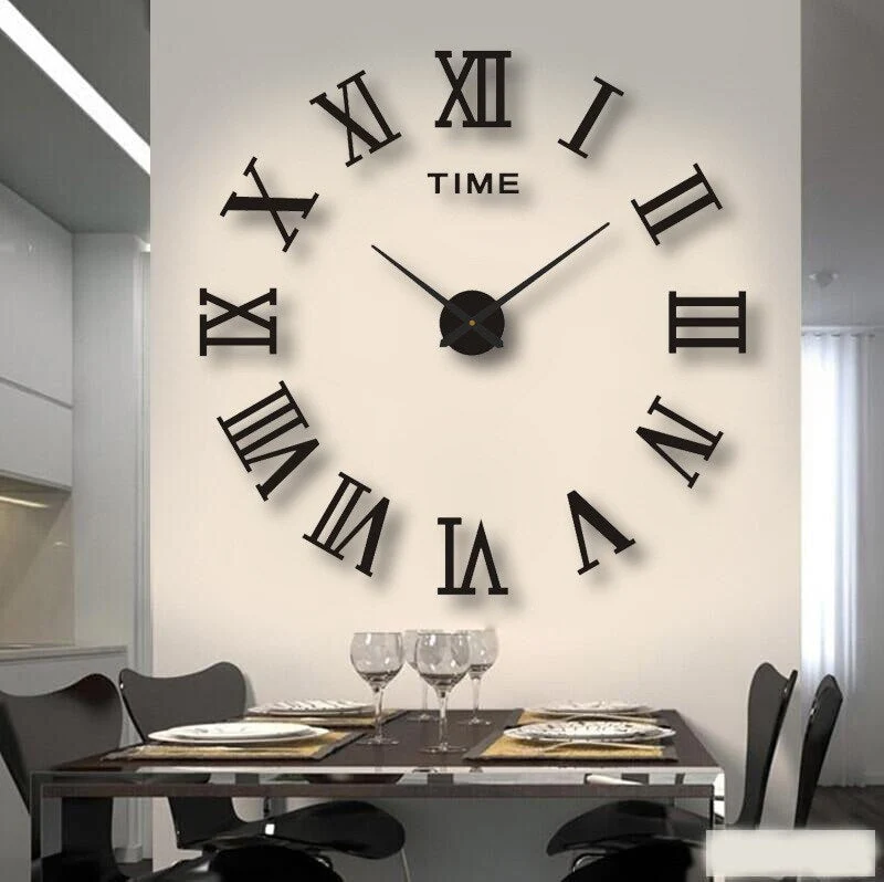 3D Creatieve Wandklok Groot Stil Uurwerk Zwart Woonkamer Moderne Wanddecoratie Minimalistisch Design XXL Klok | Sansoti
