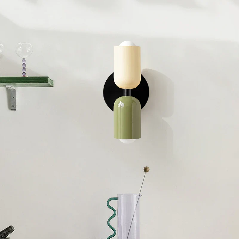 Louvel wandlamp glas dubbel lichtpunt groen wandverlichting woonkamer slaapkamer modern design up down verlichting compact 12 cm | Sansoti