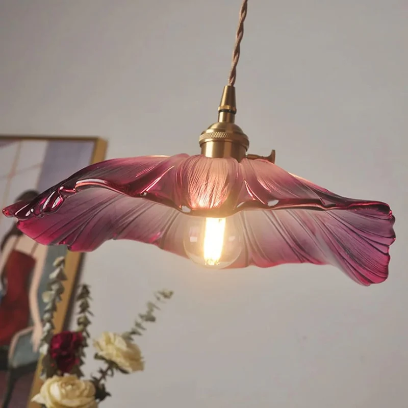 Cullivan Flower Hanglamp Glas Metaal Rood E27 Eettafel Verlichting Vintage Bloem Lamp Hal Sfeerverlichting | Sansoti