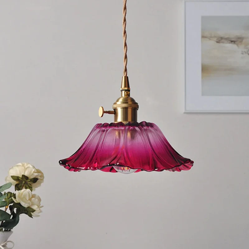 Cullivan Flower Hanglamp Glas Metaal Rood E27 Eettafel Verlichting Vintage Bloem Lamp Hal Sfeerverlichting | Sansoti