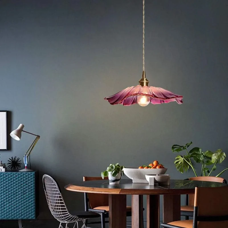 Cullivan Flower Hanglamp Glas Metaal Rood E27 Eettafel Verlichting Vintage Bloem Lamp Hal Sfeerverlichting | Sansoti
