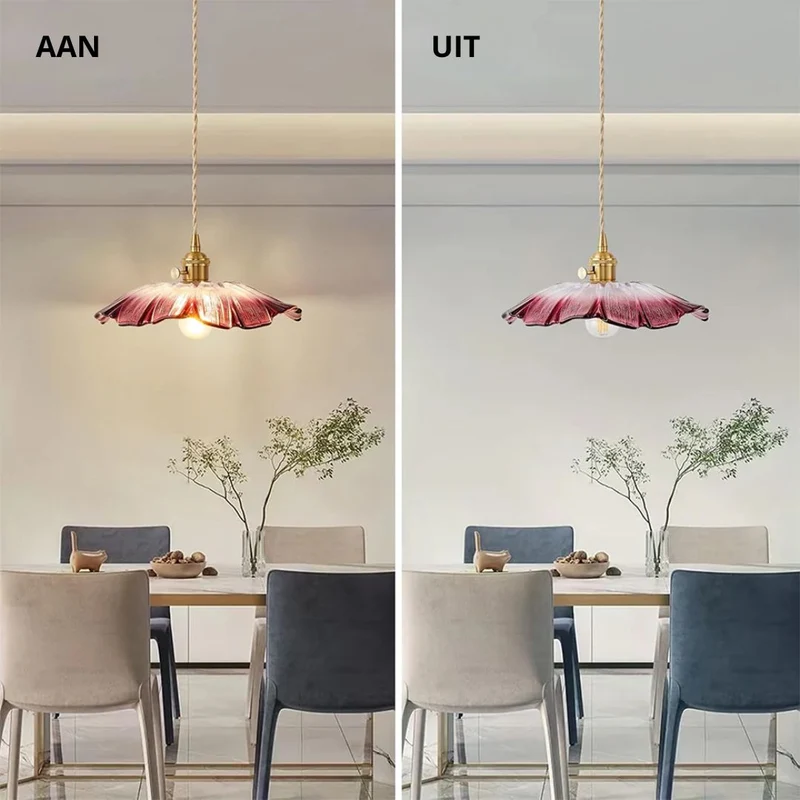 Cullivan Flower Hanglamp Glas Metaal Rood E27 Eettafel Verlichting Vintage Bloem Lamp Hal Sfeerverlichting | Sansoti