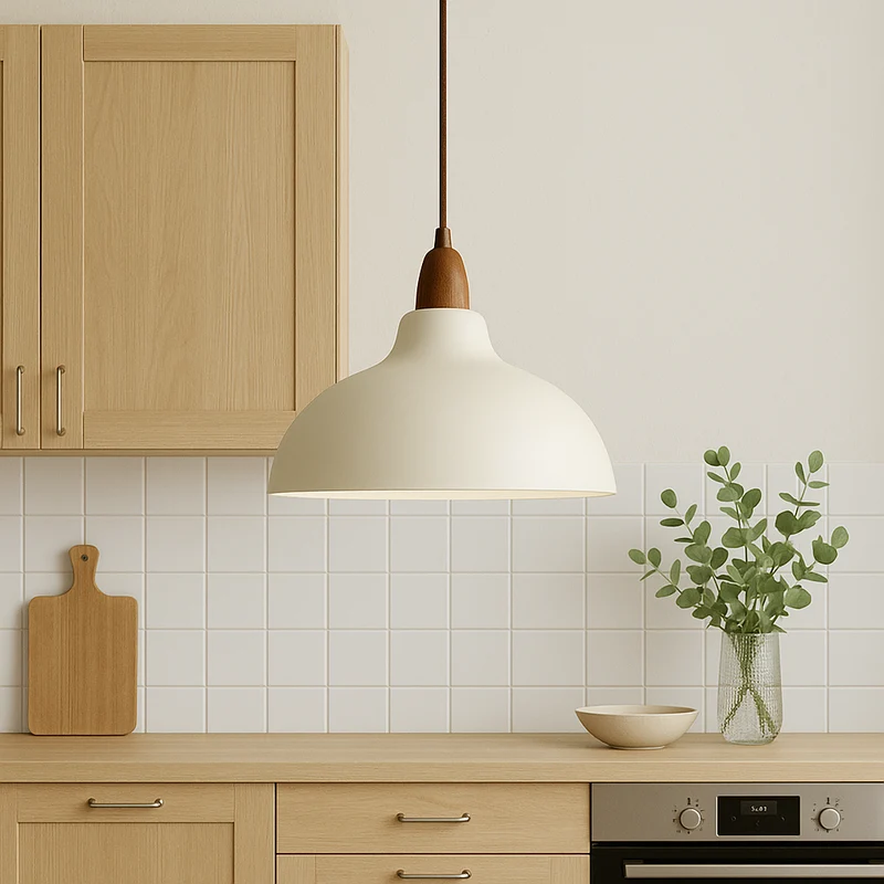 Scandinavische hanglamp hout metaal beige eetkamer keuken verlichting modern minimalistisch design E27 LED verstelbaar | Sansoti