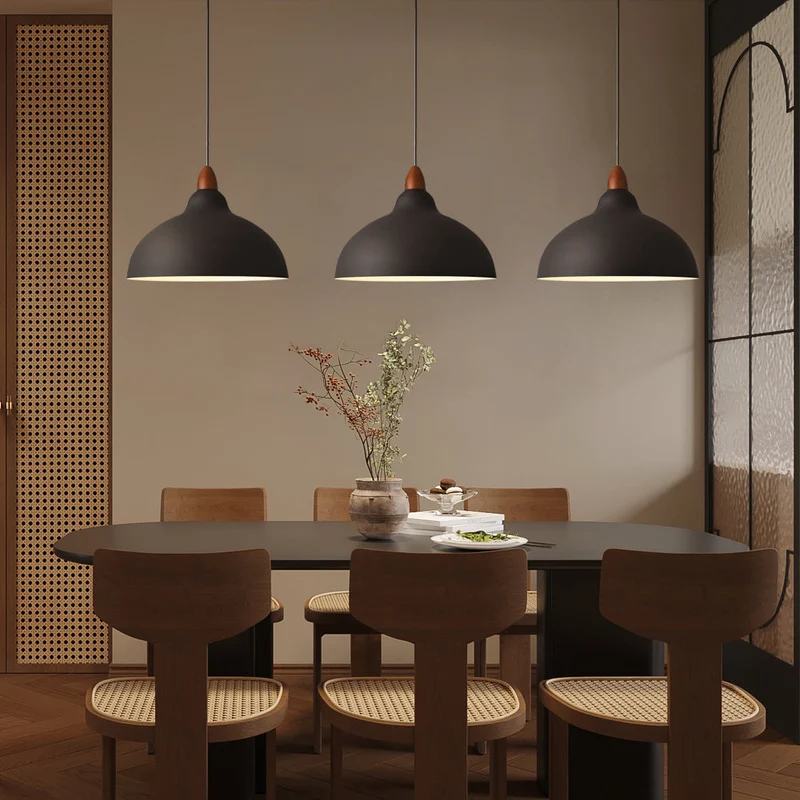 Scandinavische hanglamp hout metaal beige eetkamer keuken verlichting modern minimalistisch design E27 LED verstelbaar | Sansoti