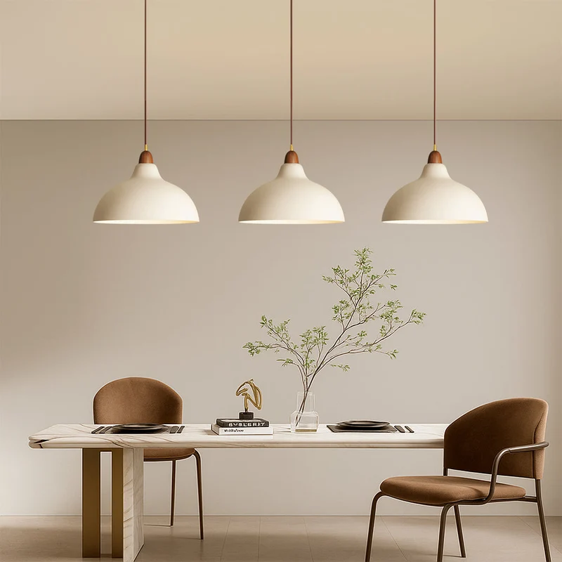 Scandinavische hanglamp hout metaal beige eetkamer keuken verlichting modern minimalistisch design E27 LED verstelbaar | Sansoti