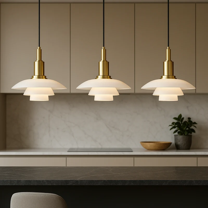 Deense design hanglamp 2/3 koppen glas metaal goud eetkamer keuken eiland Scandinavisch minimalistisch | Sansoti