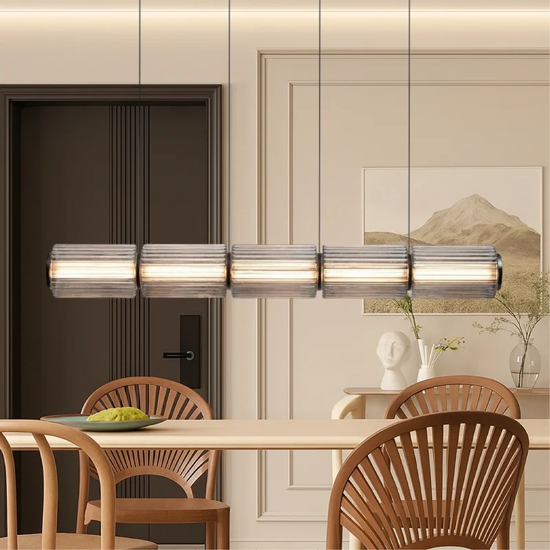 Cilinder glazen hanglamp LED glas ijzer zwart eetkamer bar moderne verlichting langwerpig design minimalistisch | Sansoti