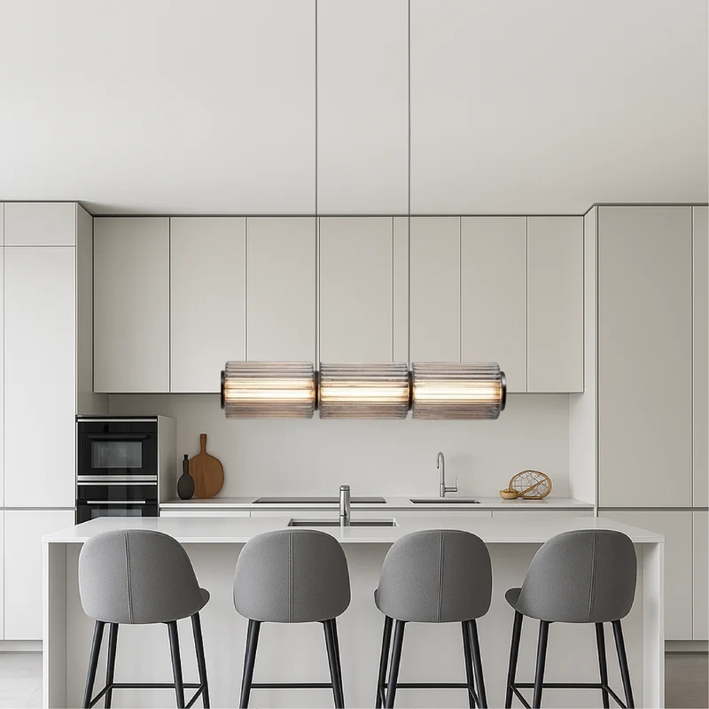 Cilinder glazen hanglamp LED glas ijzer zwart eetkamer bar moderne verlichting langwerpig design minimalistisch | Sansoti