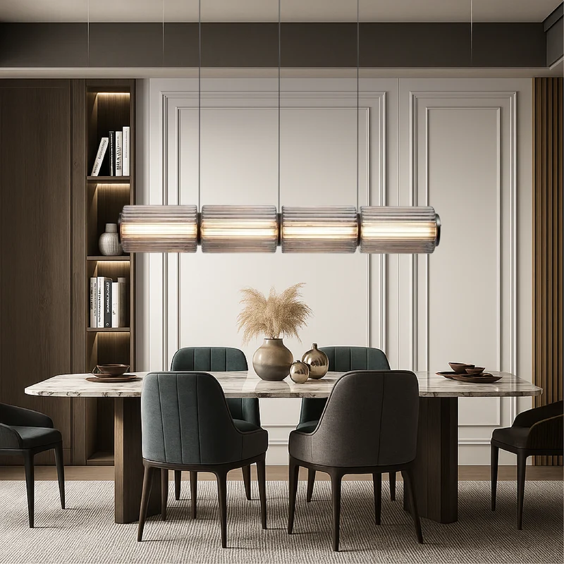 Cilinder glazen hanglamp LED glas ijzer zwart eetkamer bar moderne verlichting langwerpig design minimalistisch | Sansoti