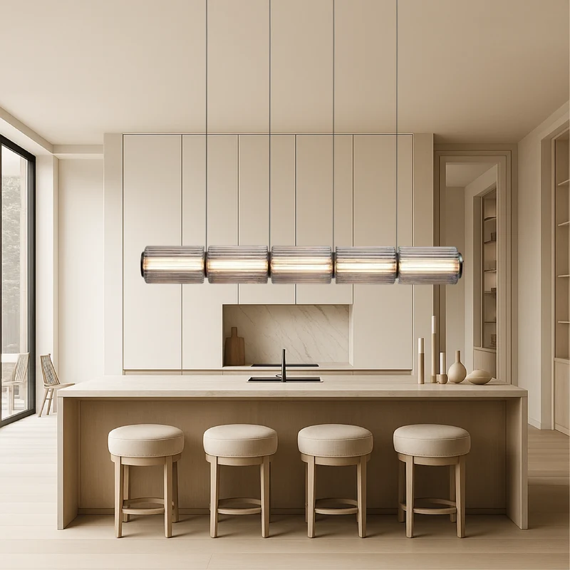 Cilinder glazen hanglamp LED glas ijzer zwart eetkamer bar moderne verlichting langwerpig design minimalistisch | Sansoti