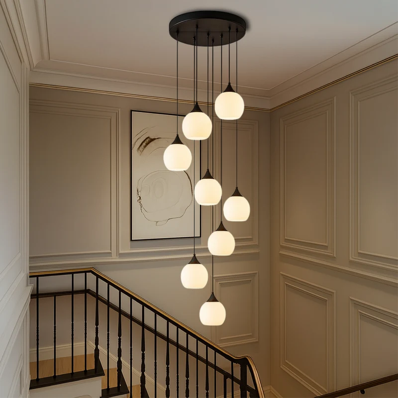 Gades Villa Trappenkroonluchter LED Glas Zwart Trap Hal Hanglamp Moderne Luxe Verlichting Hoog Plafond Entree | Sansoti