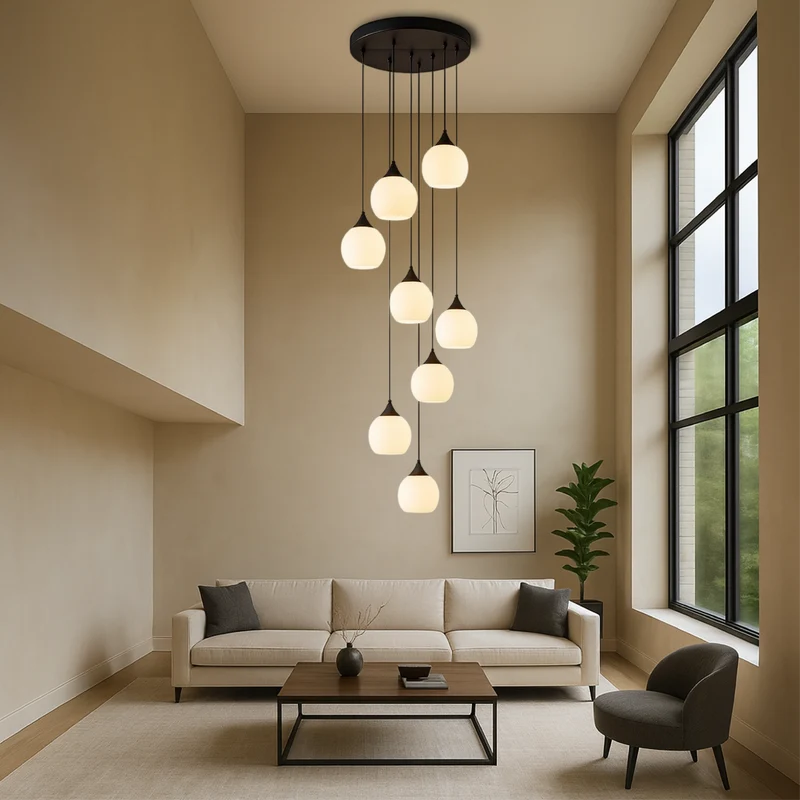 Gades Villa Trappenkroonluchter LED Glas Zwart Trap Hal Hanglamp Moderne Luxe Verlichting Hoog Plafond Entree | Sansoti