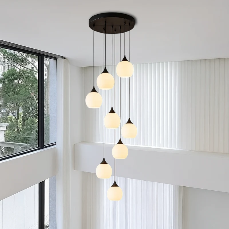 Gades Villa Trappenkroonluchter LED Glas Zwart Trap Hal Hanglamp Moderne Luxe Verlichting Hoog Plafond Entree | Sansoti