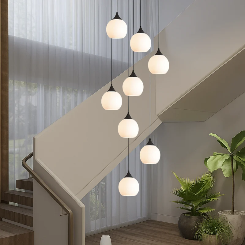 Gades Villa Trappenkroonluchter LED Glas Zwart Trap Hal Hanglamp Moderne Luxe Verlichting Hoog Plafond Entree | Sansoti