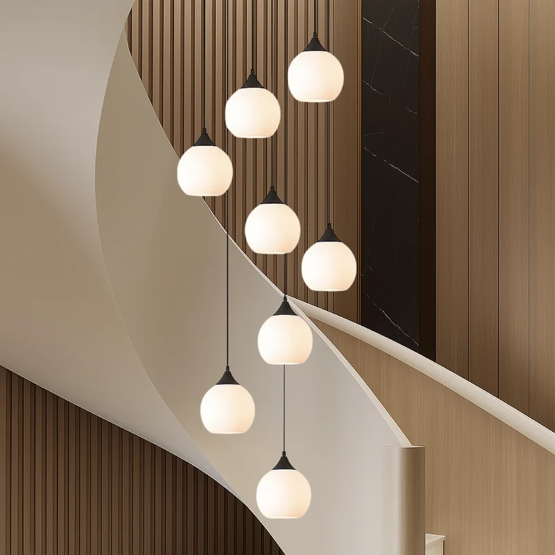 Gades Villa Trappenkroonluchter LED Glas Zwart Trap Hal Hanglamp Moderne Luxe Verlichting Hoog Plafond Entree | Sansoti